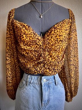 Europa The Label Leopard Print Puff Sleeve Crop Top 1XL